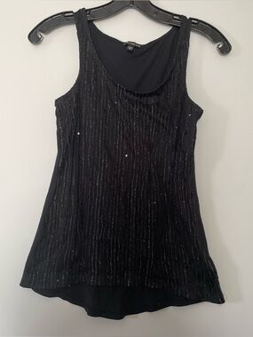 Y2K Express Black Shimmer Tank Top XS Metallic Sparkle Fitted 2000s Festival